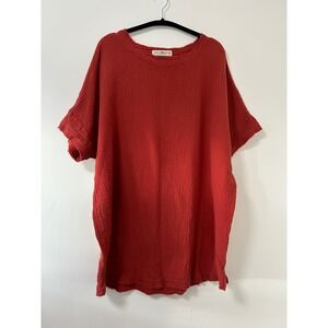 Natural‎ Life Gauze Tunic Top Rust Orange Oversized Distressed Raw Hem M